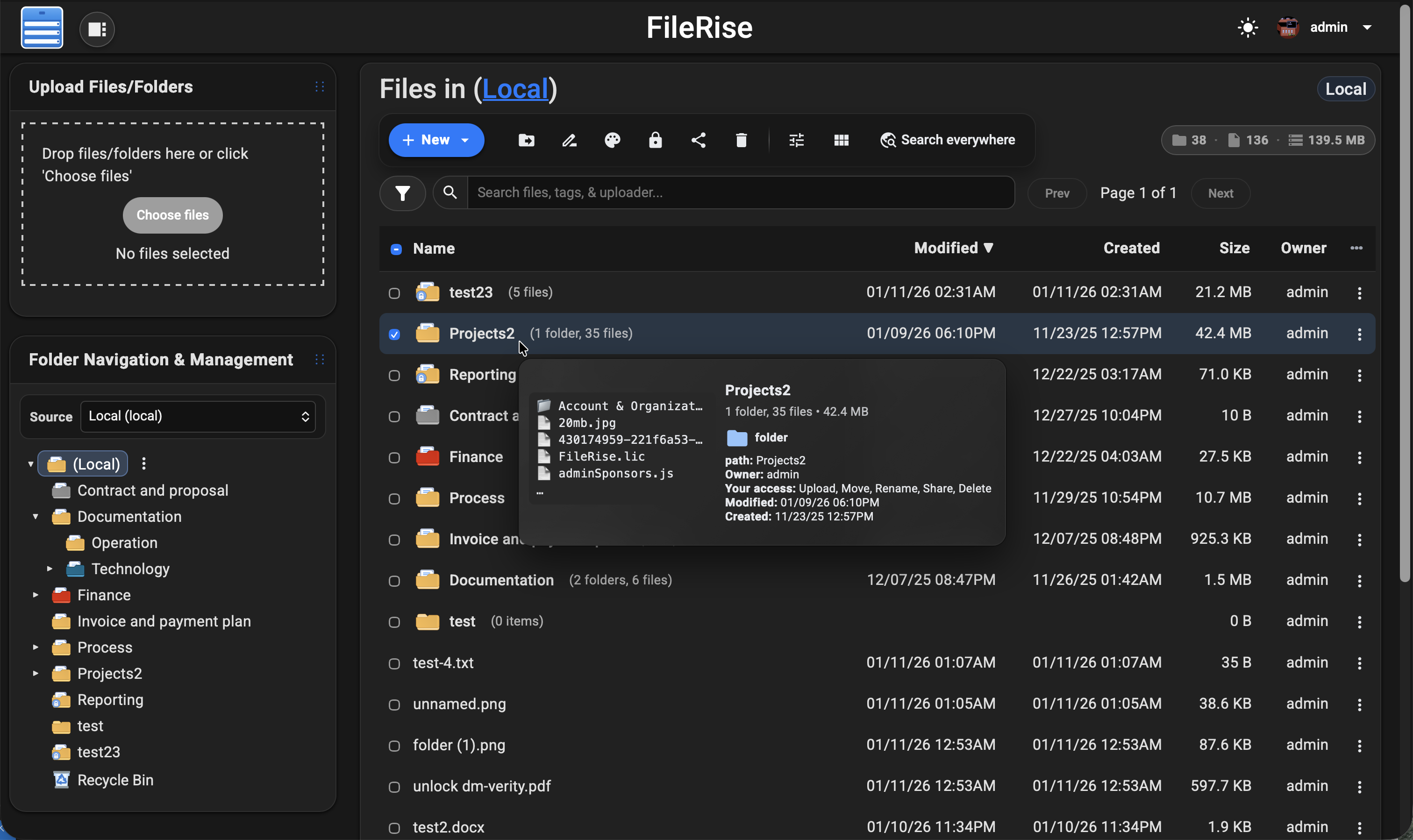 Screenshot of the FileRise core interface